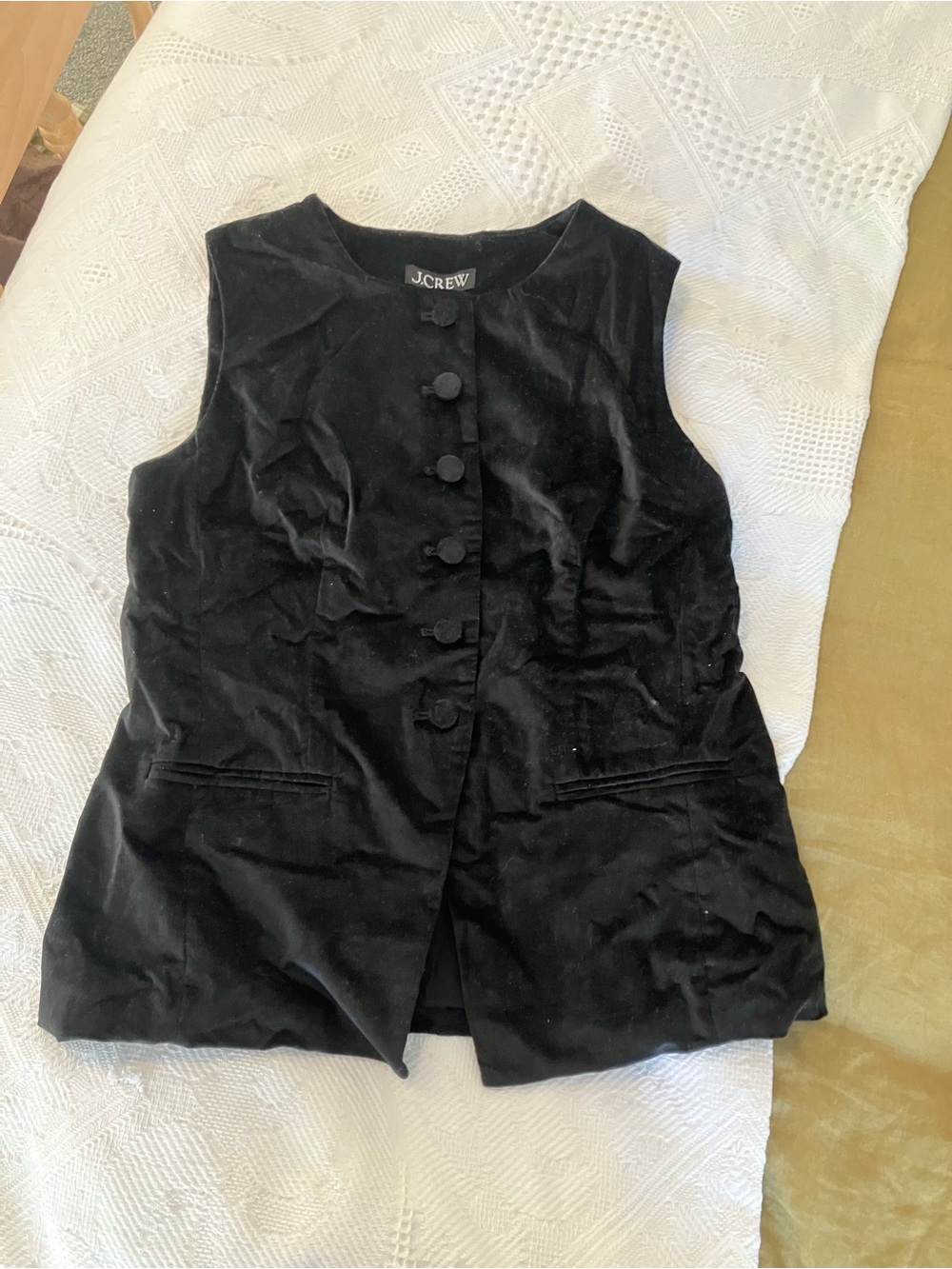 J. Crew Black Velvet Button-Front Sleeveless Vest
